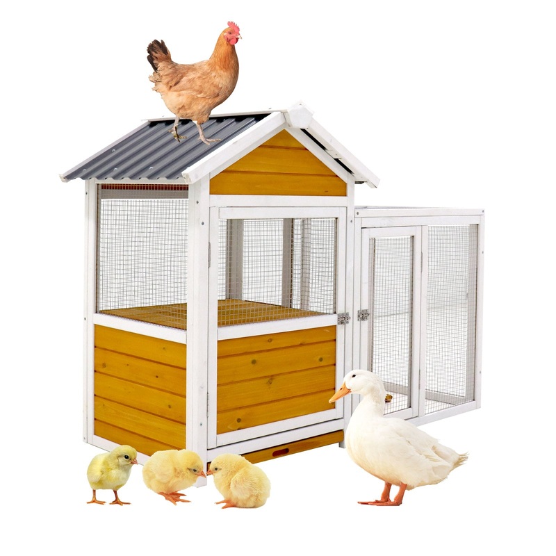 Large Wooden Chicken Coop with Nest Box Waterproof PVC Board–Yellow Brown Gradient 80