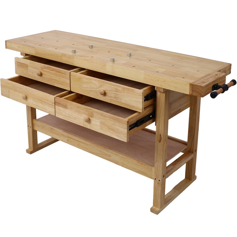 60in Wooden Workbench with 4 Drawers–Natural