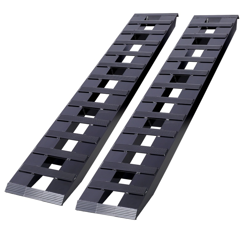 1 Pair Heavy-Duty Ramps with Top Hook Attaching End Universal Loading 72″ X 14″ 8800 LBS Aluminum–Black