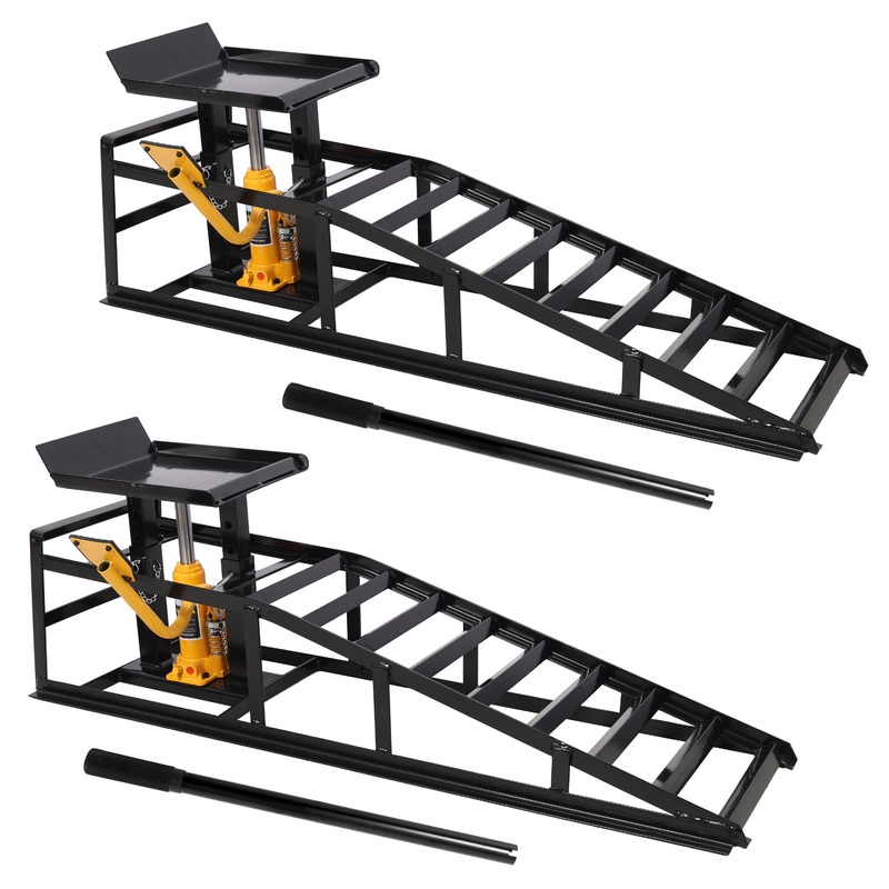 2 Pack 5 Ton Auto Car Truck Service Ramps Lifts with Pedal–Black