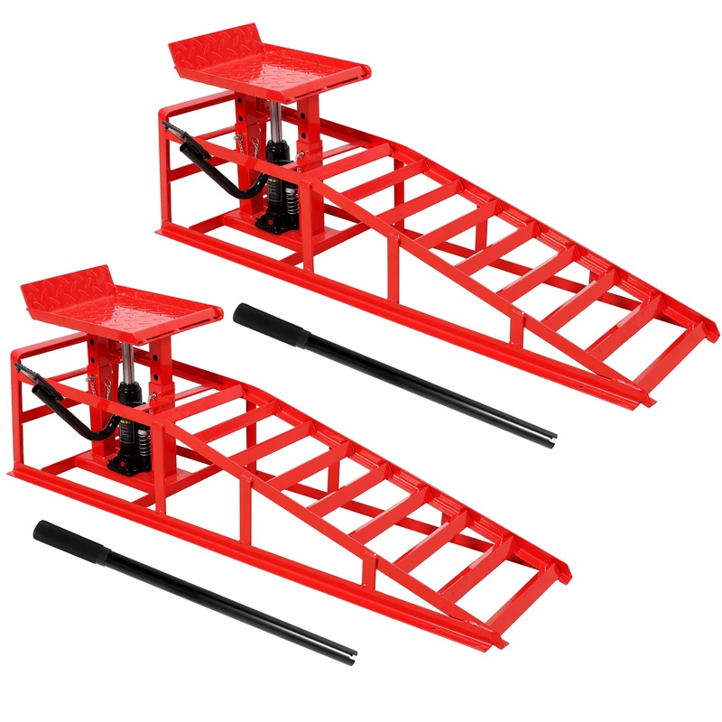 2 Pack 5 Ton Auto Car Truck Service Ramps Lifts with Pedal–Red