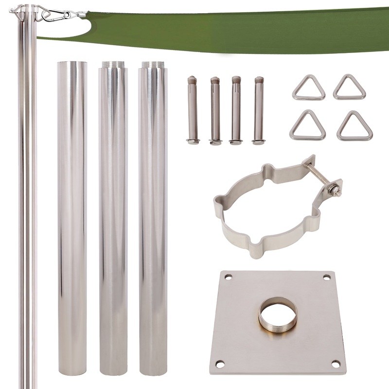 8FT Heavy Duty Stainless Steel Canopy Pole with Base Plate