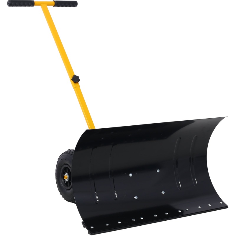 Snow Shovel with Wheels Cushioned Adjustable Angle Handle 29″ Blade 10″ Wheels–Yellow