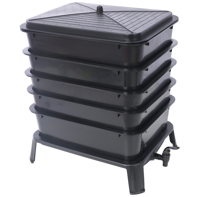 Eco-Friendly 5-Layer Worm Compost Bin with 50L Capacity Plastic Worm Farm Kit–Black
