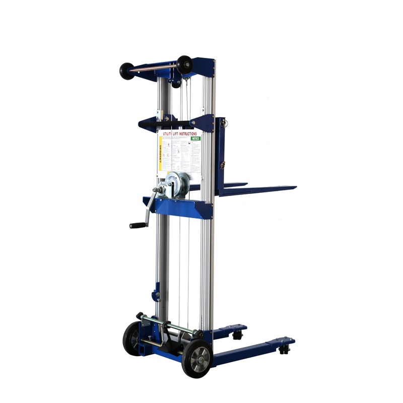 Fixed-Base Manual Hand Crank Stacker 400lbs Capacity 122Max Lift Height–Blue