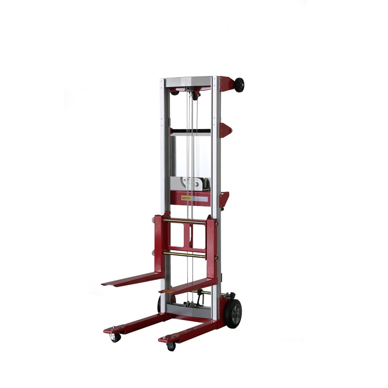 Fixed-Base Manual Hand Crank Stacker 400lbs Lift Capacity–Red
