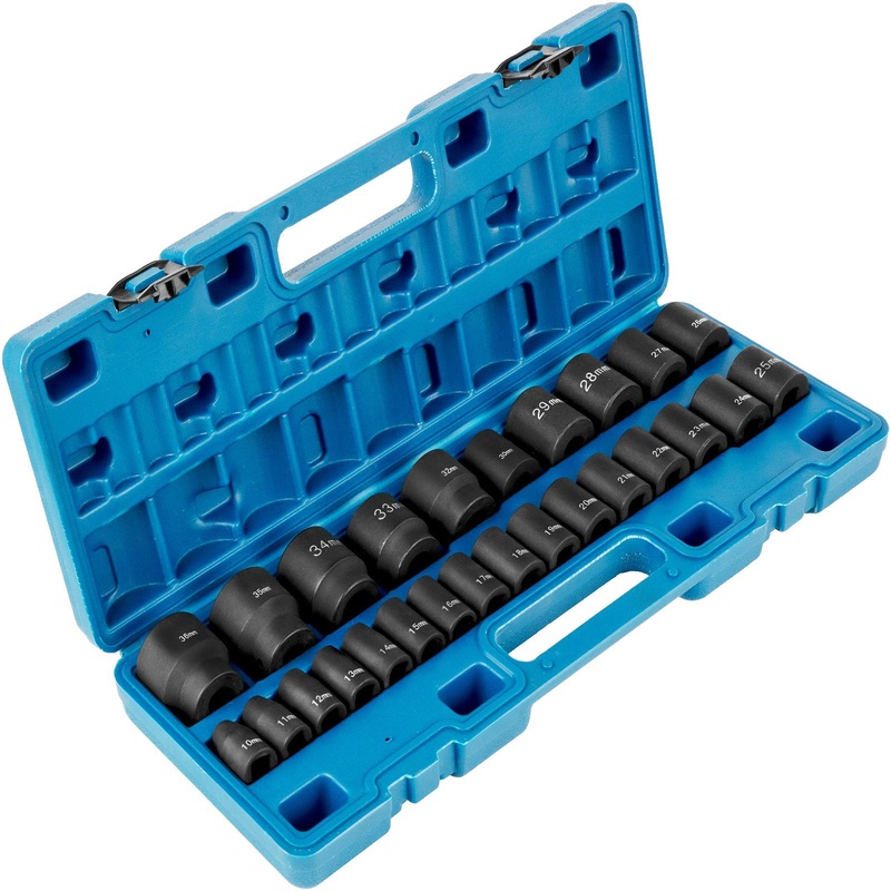 Impact Socket Set 1/2 Inches 26 Piece Impact Sockets Shallow Socket 6-Point Sockets Rugged Construction CR-V Impact Metric 10mm – 36mm with a Storage Cage