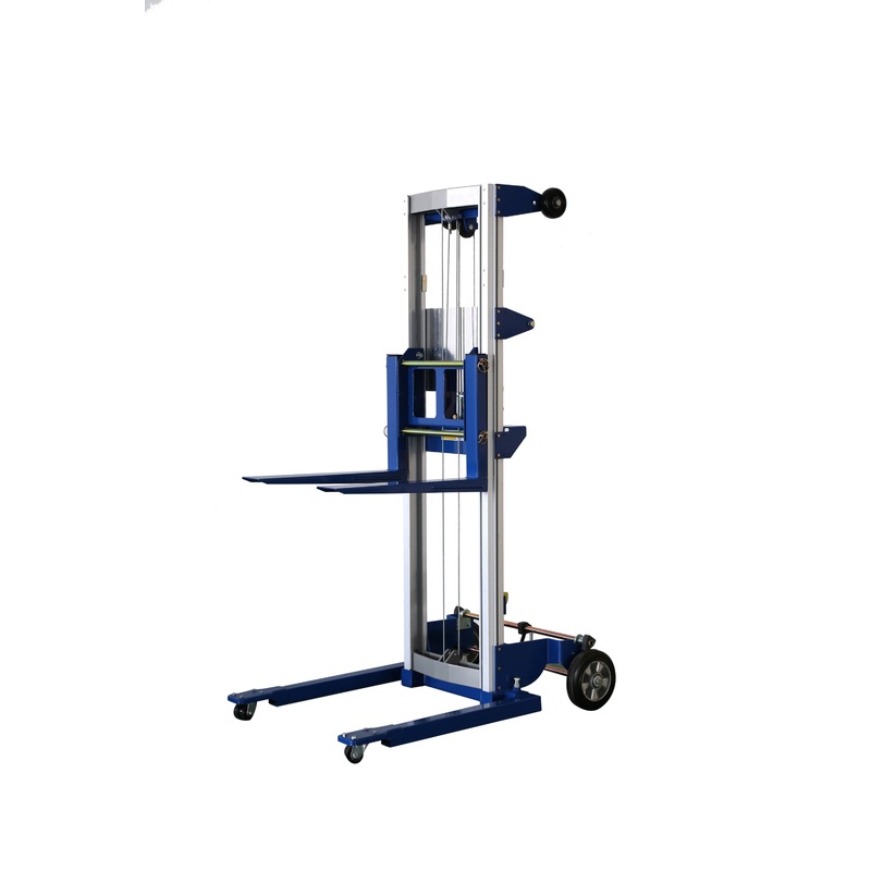 Lightweight Straddle Manual Hand Crank Stacker 400lbs Capacity 122Max Lift Height–Blue