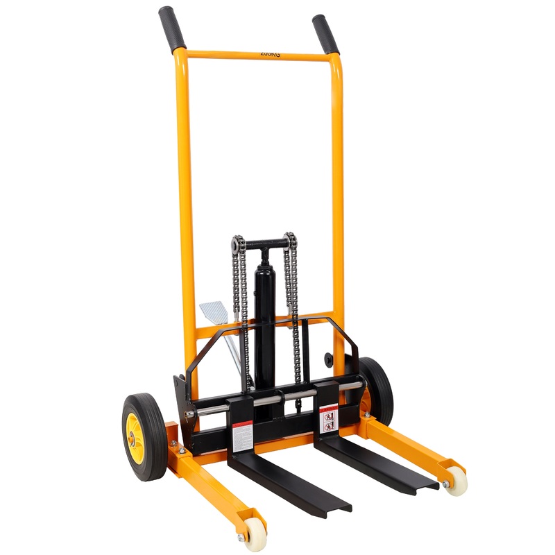 Manual Forklift Pallet Stakcer 440 Lbs Capacity Hydraulic Material Lift 35.5″ Lift Height with Adjustable Forks and Fixed Legs 4PCS Wheels–Yellow