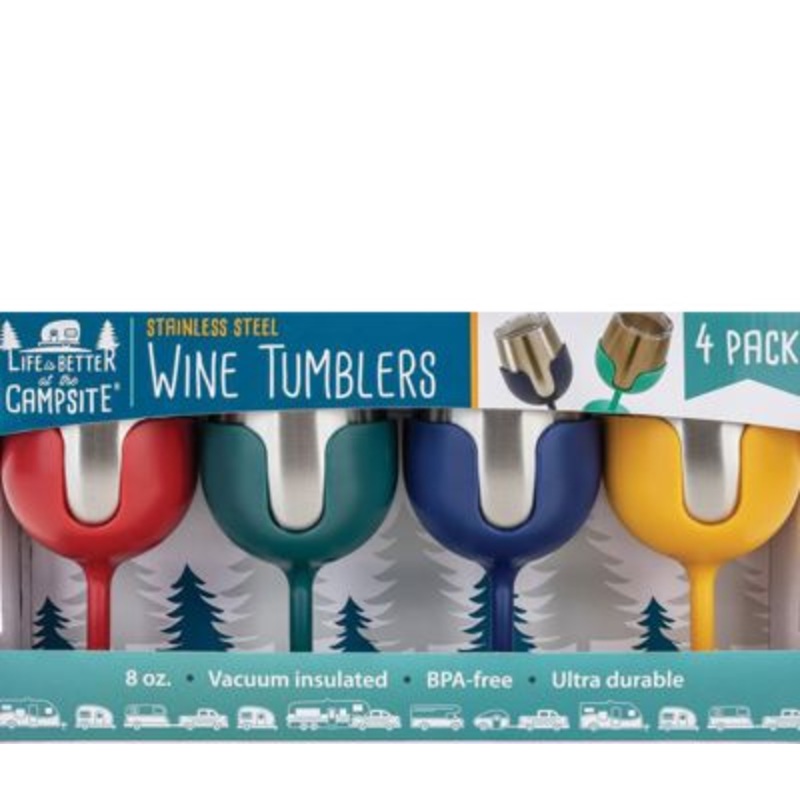 Camco 53465 Wine Tumblers, 8 oz., Navy, Red, Dark Green, Yellow , 4/pk