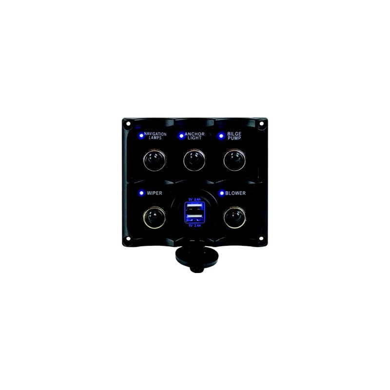 Sea-Dog Line 4246171 Seadog 424617-1 Water Resistant Toggle Switch Panel w/5 Switches & USB Power Stocket