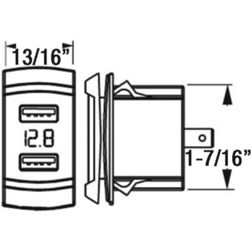 Sea-Dog Line 426527-1 Seadog 4265271 Double USB Rocker Switch Style Voltmeter w/Hidden Display