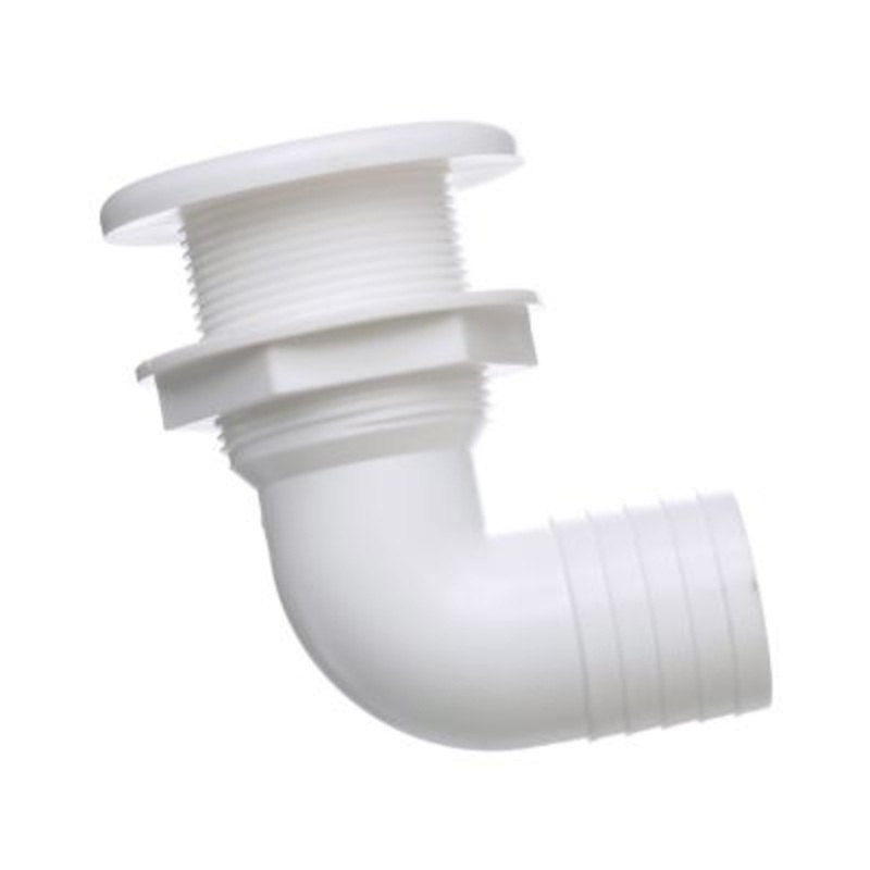 Seachoice 50-18121 90 Degree Plastic Thru-Hull, One Nut Application, White