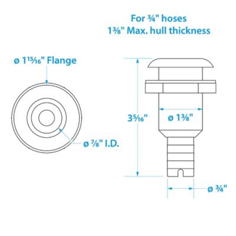 Seachoice 50-18441 Stainless Steel Covered Thru-Hull
