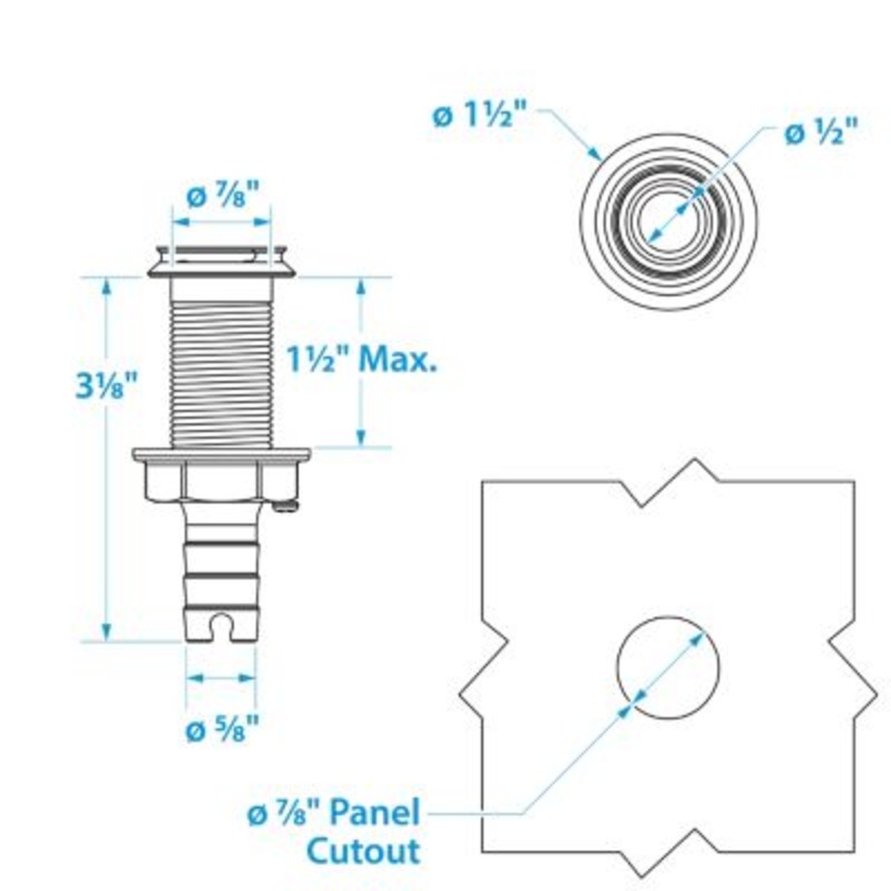 Seachoice 50-18591 18591 Mega-Flow Dripless 316 Stainless Thu Hull, 5/8″