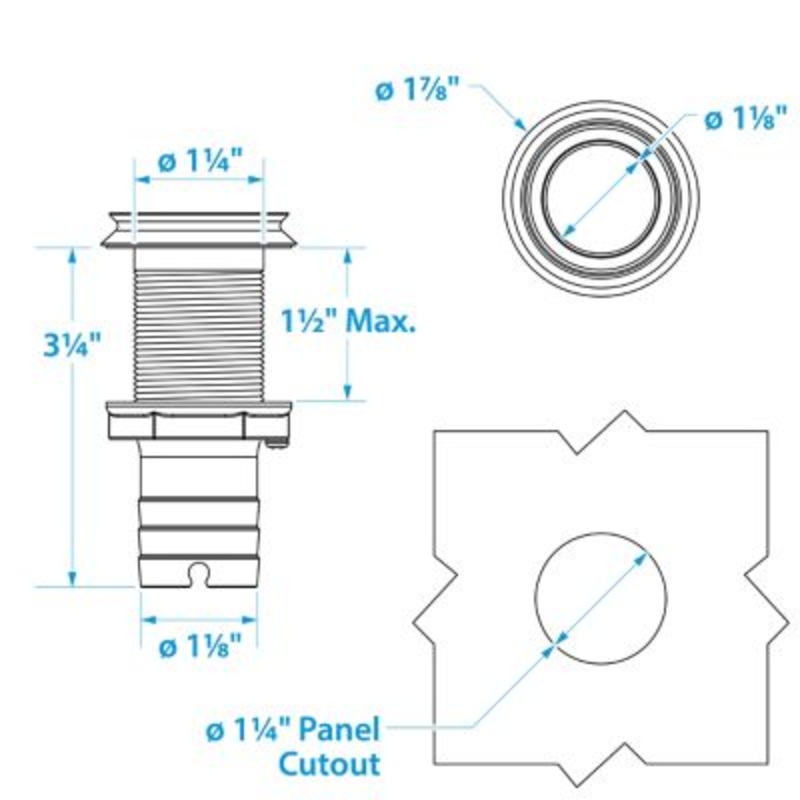 Seachoice 50-18621 18621 Mega-Flow Dripless 316 Stainless Thu Hull, 1-1/8″