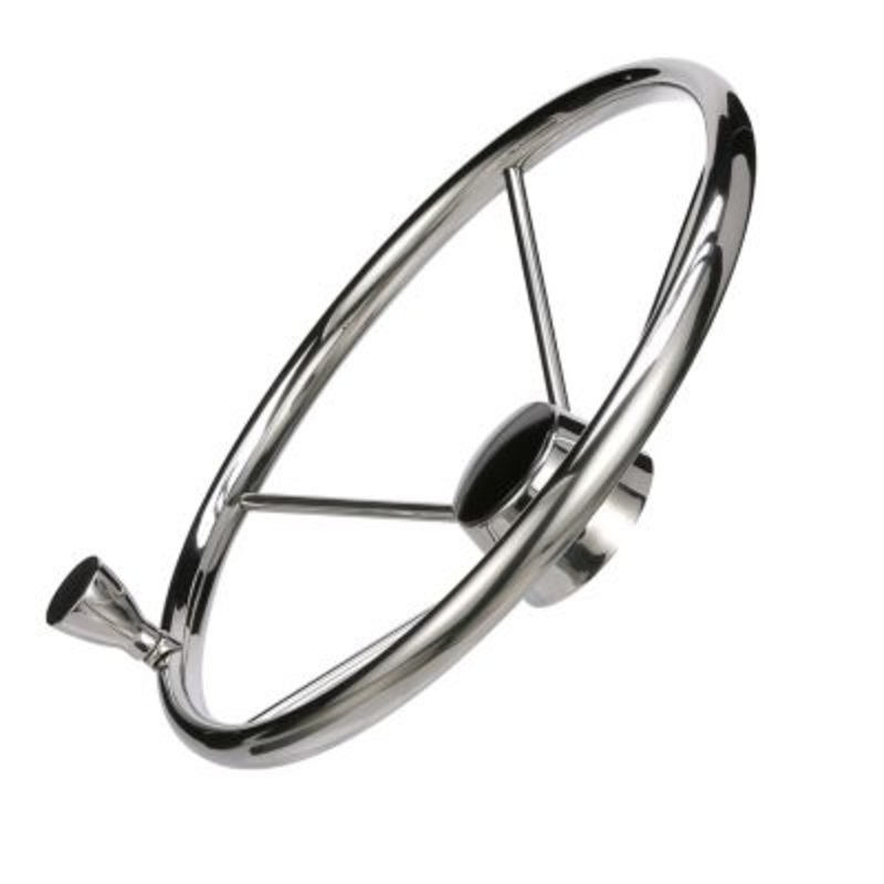 Seachoice 28541 5 Spoke 15″ Stainless Steel Destroyer Steering Wheel With Turning Knob & Black Center Cap