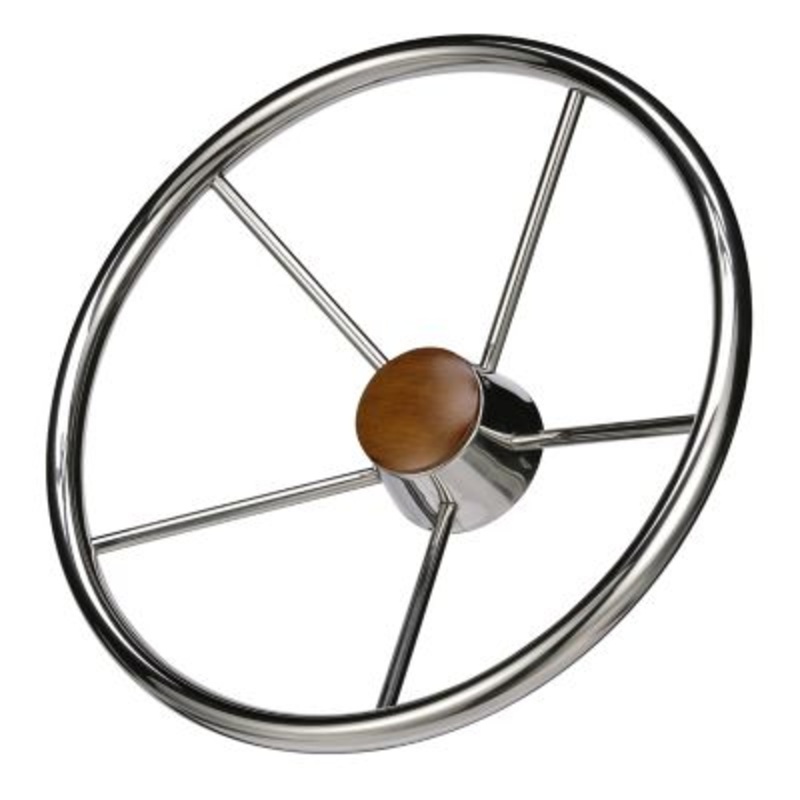 Seachoice 28551 5 Spoke 15″ Stainless Steel Destroyer Steering Wheel With Genuine Teak Cap