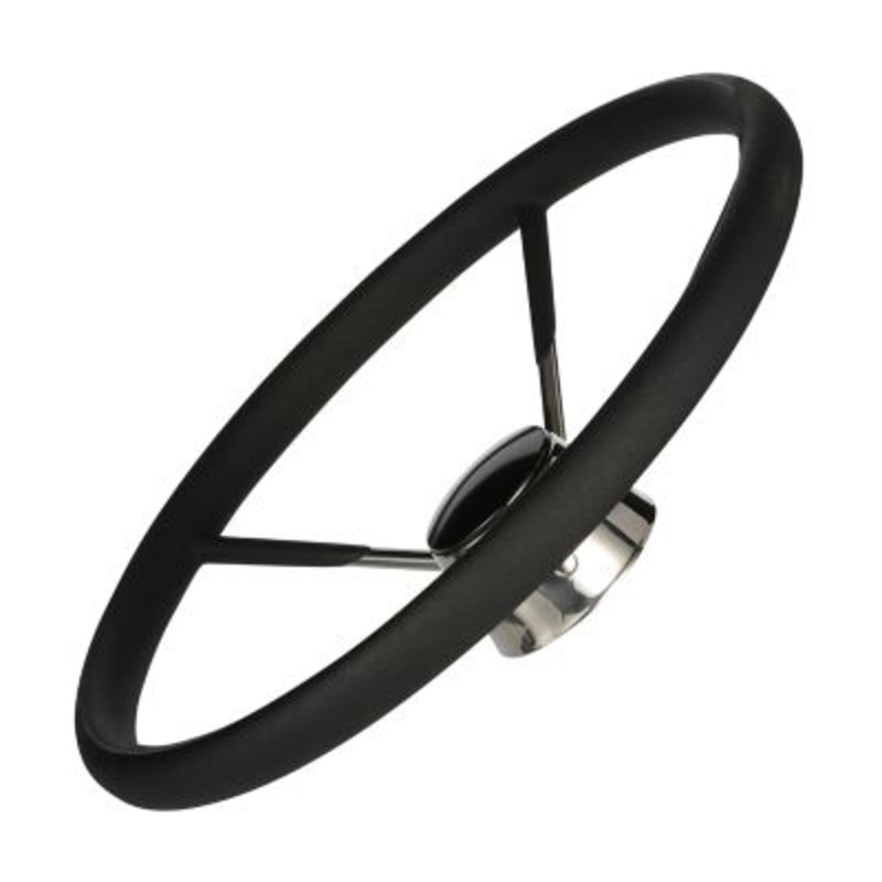Seachoice 28581 5 Spoke 15″ Stainless Steel Destroyer Steering Wheel With Permanent Foam Grip & Black Center Cap