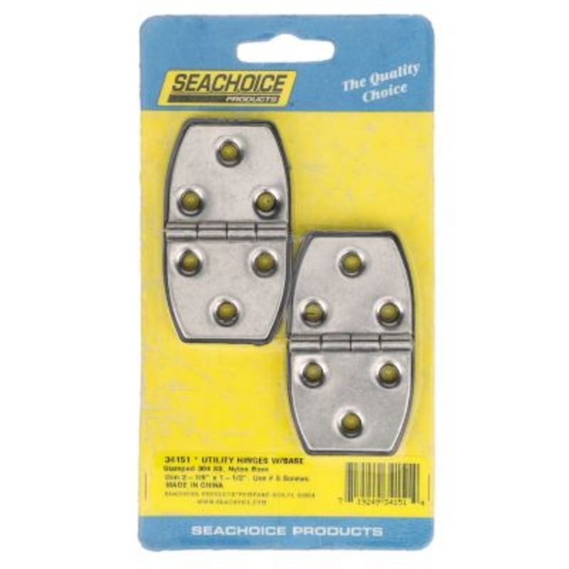 Seachoice 34151 (2) 2-7/8″ x 1-1/2″ Polished Stainless Steel Utility Hinges with Black Nylon Base Plate