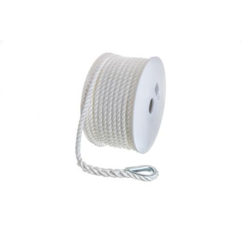 Seachoice 40711 3-Strand Twisted Nylon Anchor Line – White, 3/8″ x 100′