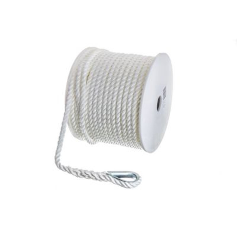 Seachoice 40721 3-Strand Twisted Nylon Anchor Line – White, 3/8″ x 150