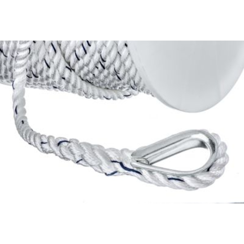 Seachoice 47781 Premium 3-Strand Twisted Nylon Anchor Line White With Blue Tracer, 1/2″ x 250′