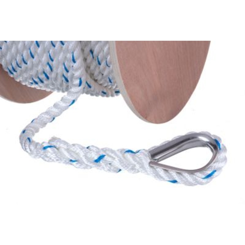 Seachoice 47921 Premium 3-Strand Twisted Nylon Anchor Line White With Blue Tracer, 5/8″ x 200′