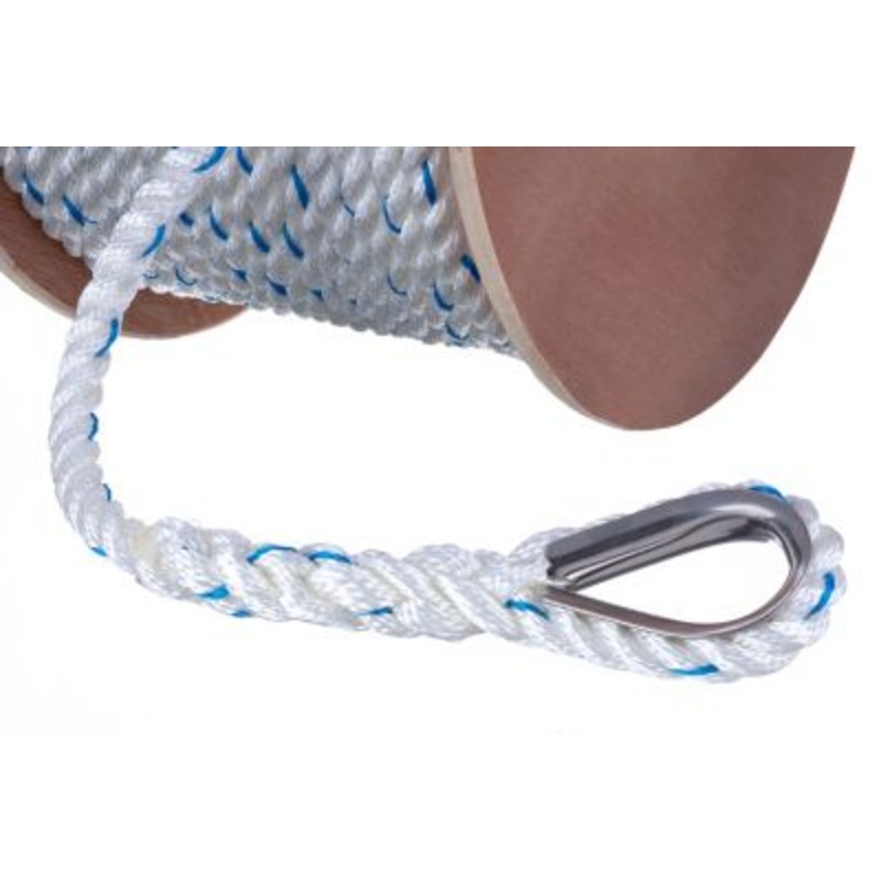 Seachoice 47931 Premium 3-Strand Twisted Nylon Anchor Line White With Blue Tracer, 5/8″ x 250′