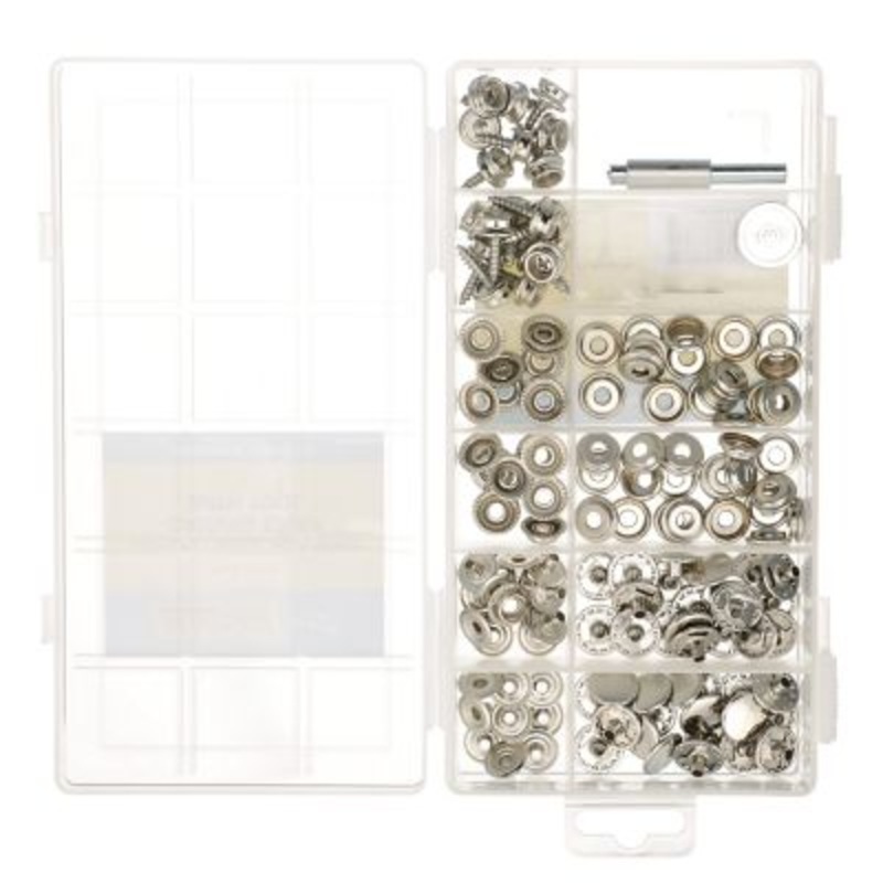 Seachoice KP7262SC 59444 Nickel Plated Brass Canvas Snap Kit With Tool – 144 Piece