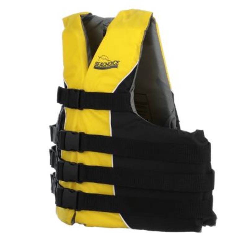 Seachoice 50-86420 Deluxe 4-Belt Ski Vest – Yellow/Black, Lg/XL