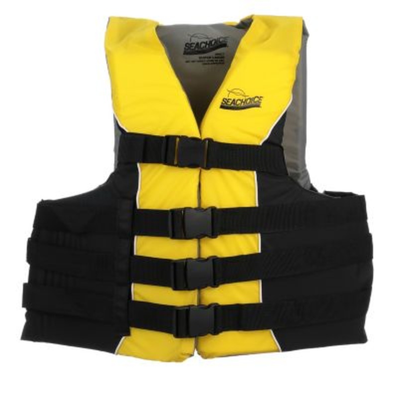 Seachoice 50-86430 Deluxe 4-Belt Ski Vest – Yellow/Black, XXL/XXXL