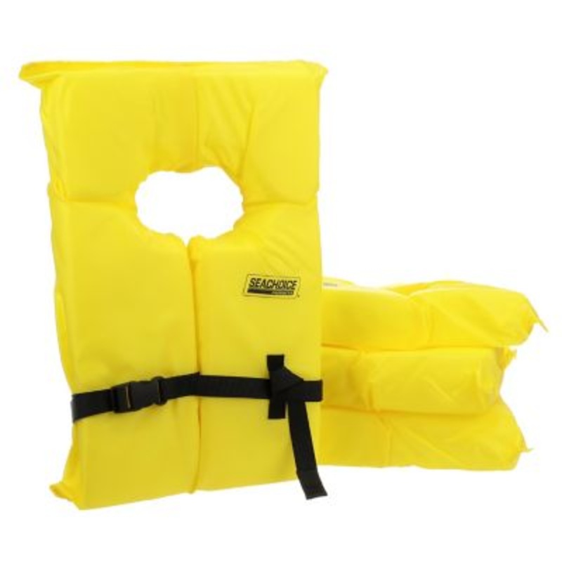 Seachoice EPE1110AK1AUPK4Y-86010 86010 Adult Universal Type II USCGA Life Vests w/Bag, Yellow, 4-Pack