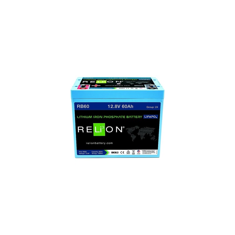 RELiON RB60 LiFePO4 Lithium Iron Phosphate 12V Battery, Group 24
