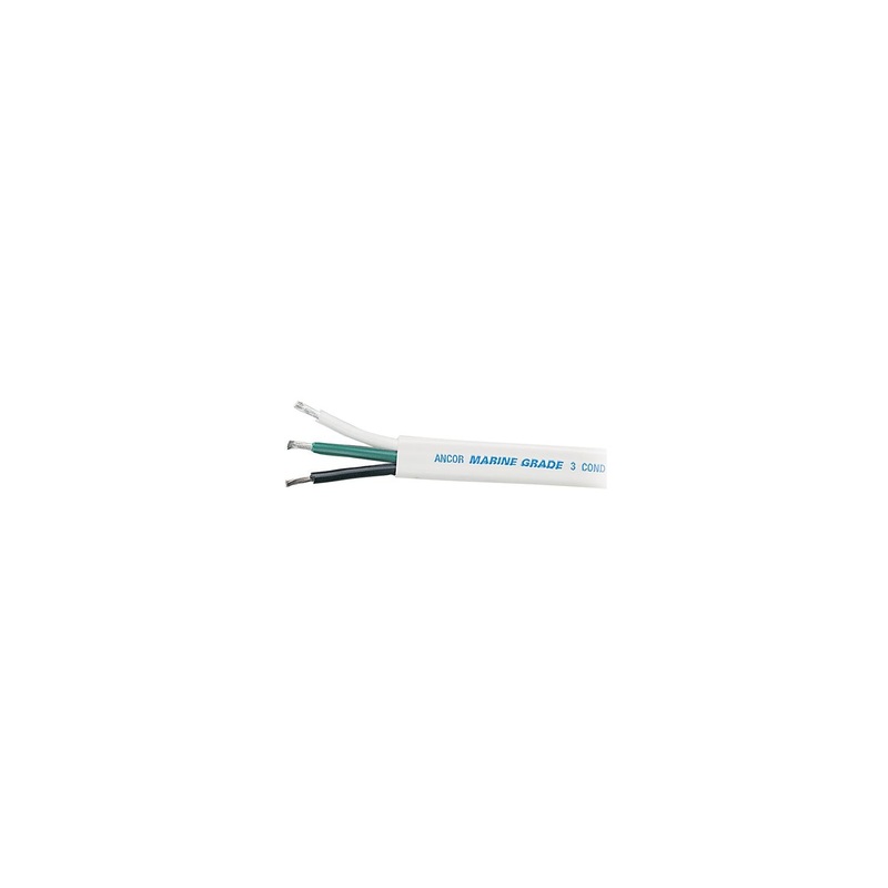 Ancor 130910 Marine Grade Tinned Triplex Cable, Black/Green/White Conductors, 8/3 AWG, 100′, White Jacket