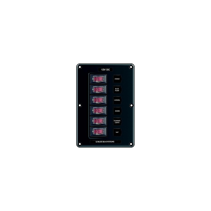 Blue Sea Systems 4322-BSS 4322 Water-Resistant Circuit Breaker Switch Panel, 6 Position