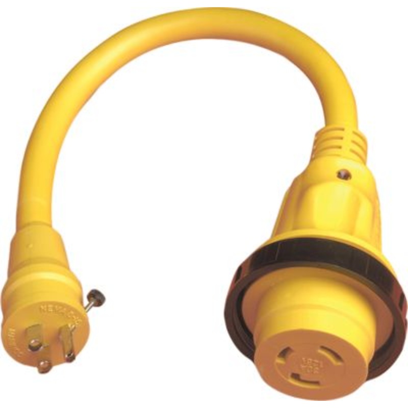 Marinco 104SPP Standard Pigtail Adapter Dock Side Male 15A 125V Straight Blade With Locking Screw to Female 30A Sealing Coll