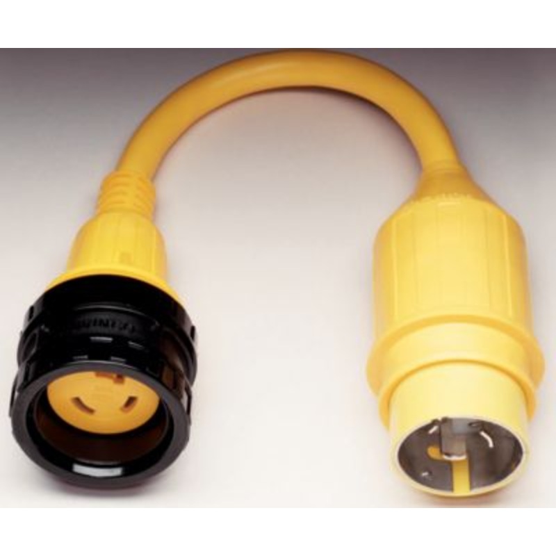 Marinco 110A Standard Pigtail Adapter Dock Side Male 50A 125V Locking to Boat Female 30A With Sealing Collar System