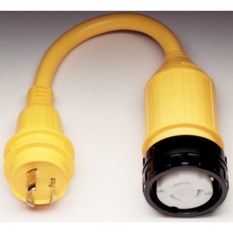 Marinco 111A Standard Pigtail Adapter Dock Side Male 30A 125V Locking to Boat Female 50A With Sealing Collar System