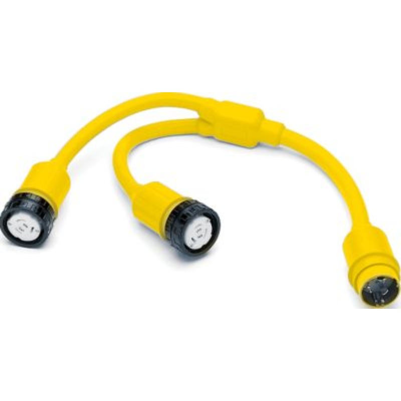 Marinco 153AY Standard “Y” Adapter Dock Side Male 50A 125/250V Locking to Boat Female 2-30A/125V With Sealing Collar System