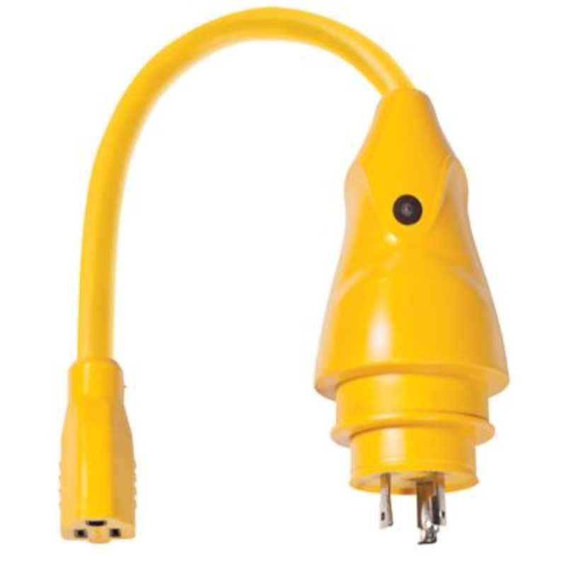 Marinco P30-15 EEL Pigtail Adapter Dock Side Male 30A 125V Locking to Boat Female 15A Straight Blade