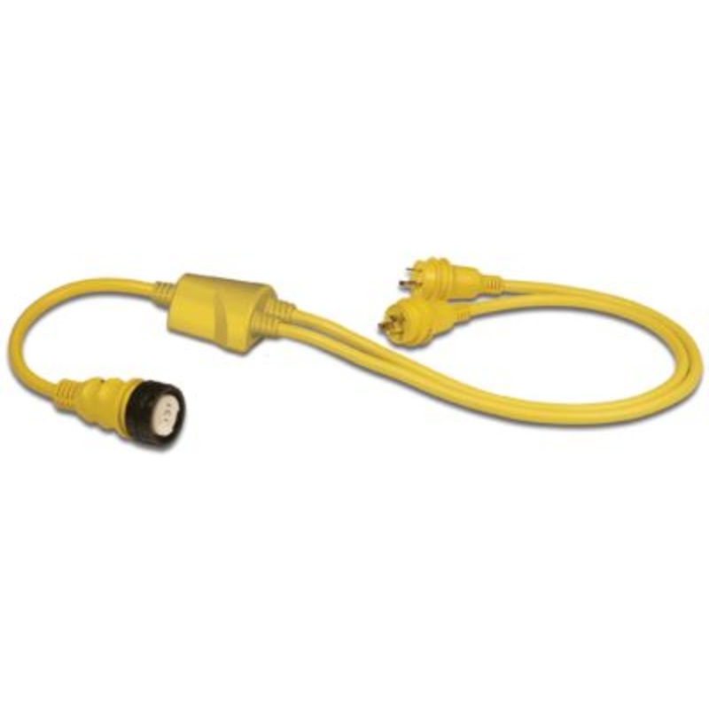 Marinco RY504-2-30 Reverse “Y” Adapter Dock Side Male 2-30A 125V Locking to Boat Female 50A 125/250V With Sealing Collar Syste