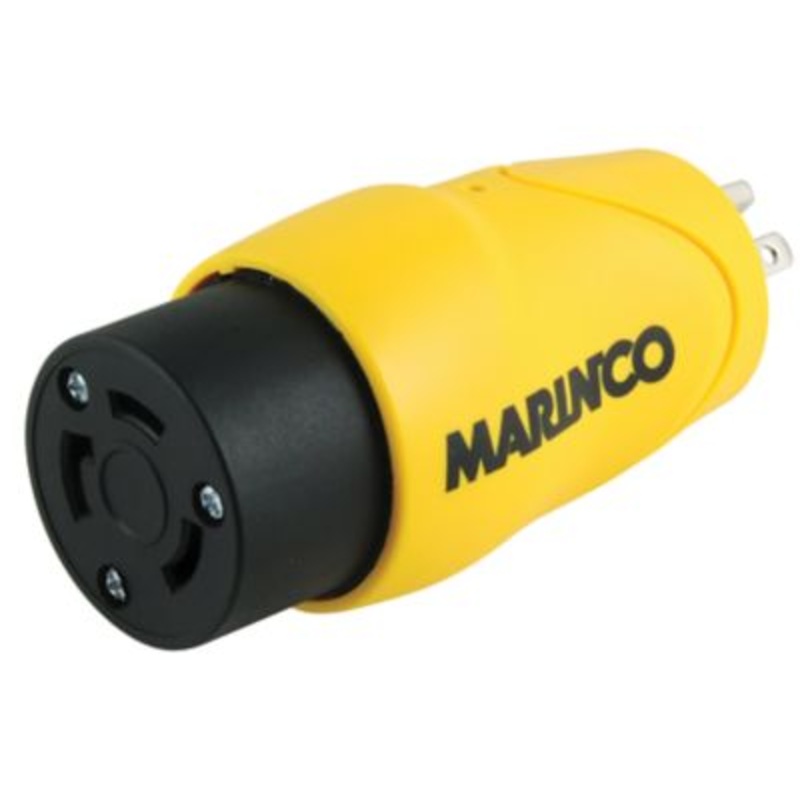 Marinco S15-30 (Old 83A) Straight Adapter Dock Side Male 15A/125V Blade to Boat Female 30A/125V Locking