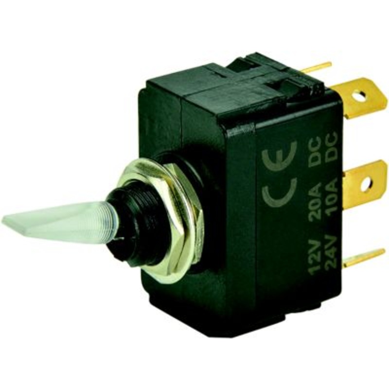BEP 1001907 Illuminated Toggle Switch, On-Off-On, SPDT, 1/4″ Blade Terminals, Red