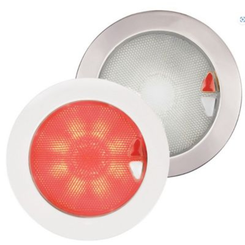Hella 980630012 EuroLED 150 Round Touch Lamp, White/Red w/Polished Stainless Steel Rim