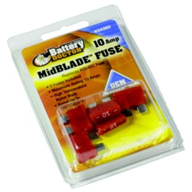 Wirthco 24360 Battery Doctor Midblade ATO/ATC Fuses, 10A, 5/Pk