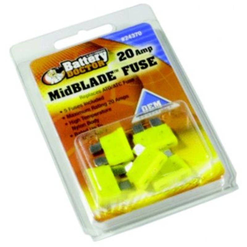 Wirthco 24370 Battery Doctor Midblade ATO/ATC Fuses, 20A, 5/Pk
