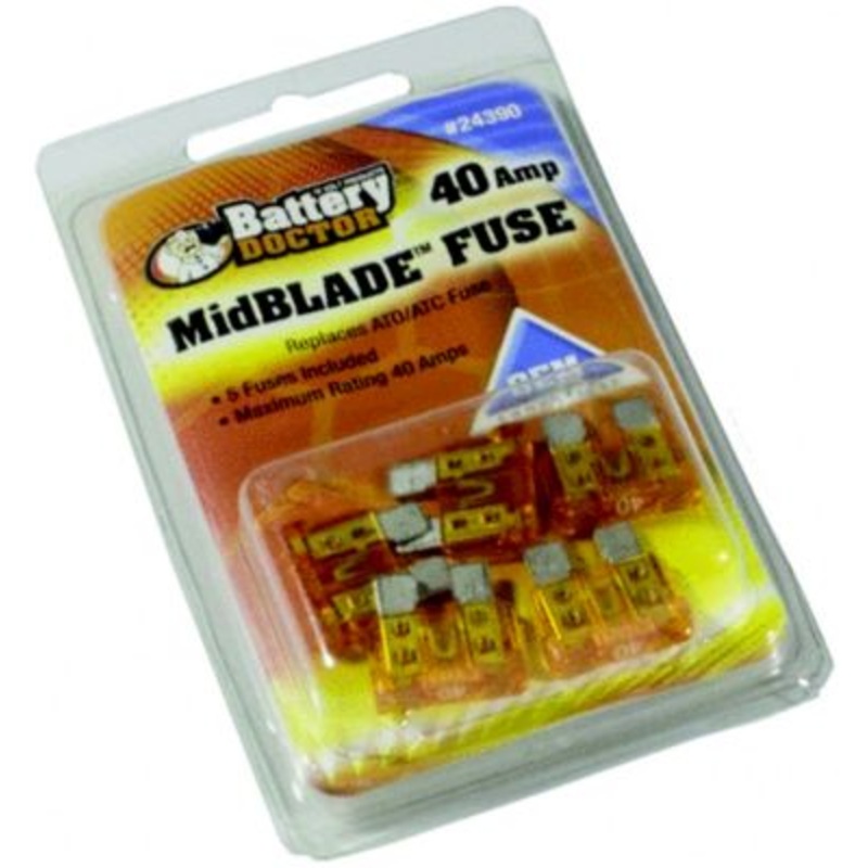 Wirthco 24390 Battery Doctor Midblade ATO/ATC Fuses, 40A, 5/Pk