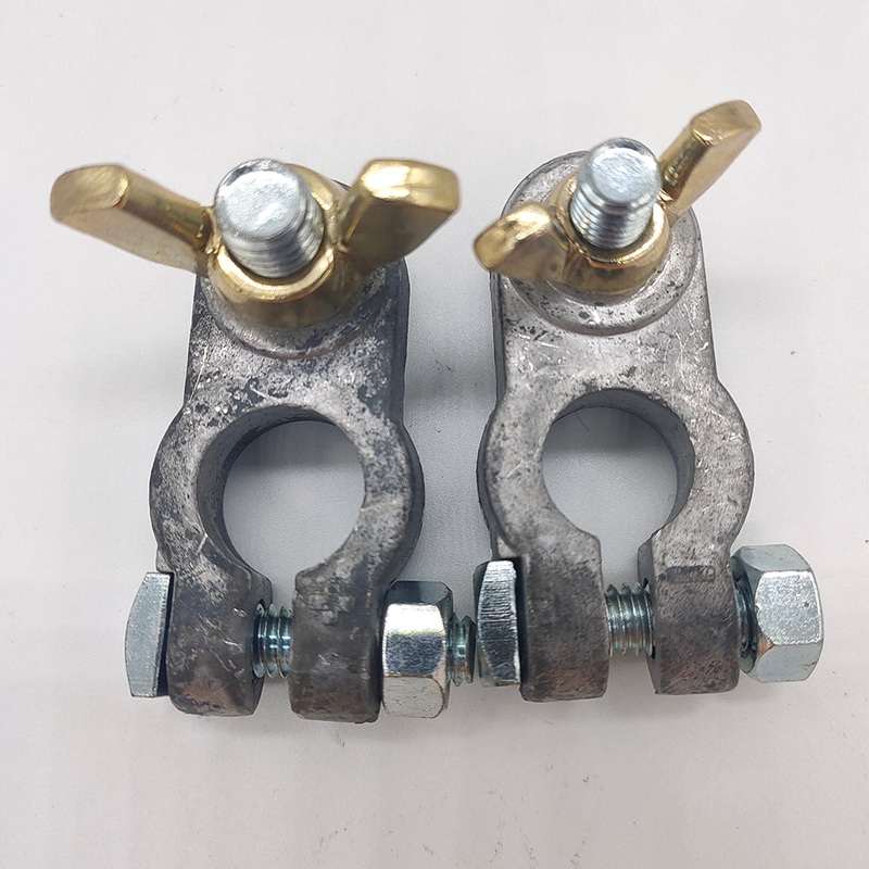 Pair of Battery Terminals Positive + Negative with 10mm Stud + Wing Nut + –