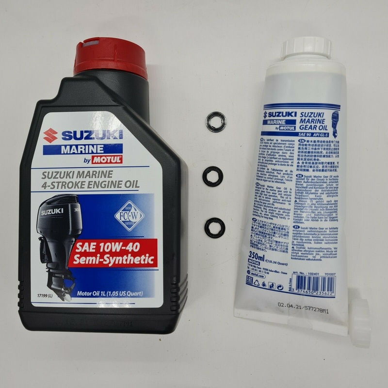 1 L SUZUKI OUTBOARD OIL & 0.350ML SUZUKI GEAR LUBE & PLUG GASKETS SERVICE BOAT